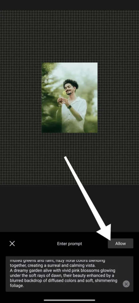 hypic ai expand: after adding text prompt, tap on allow button