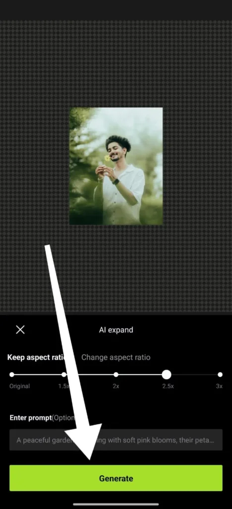 hypic ai expand: tap on the generate button to get outputs